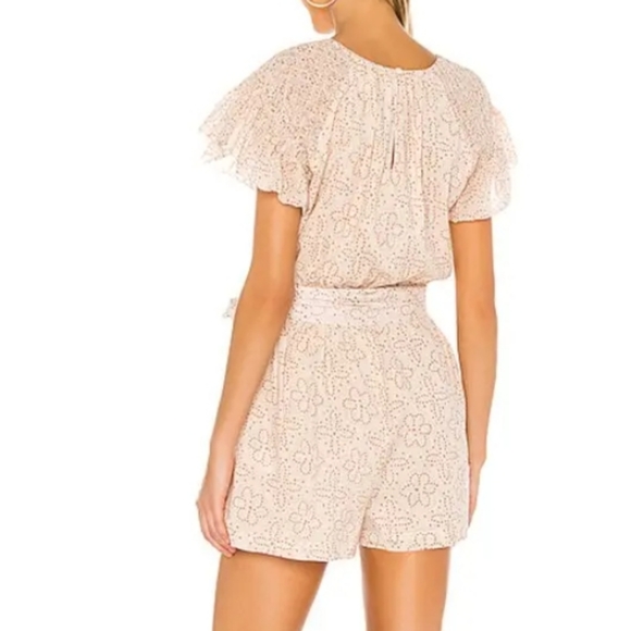 Cleobella Saga romper floral flutter sleeve tie belt jumpsuit in Geo blush Small - Picture 4 of 16